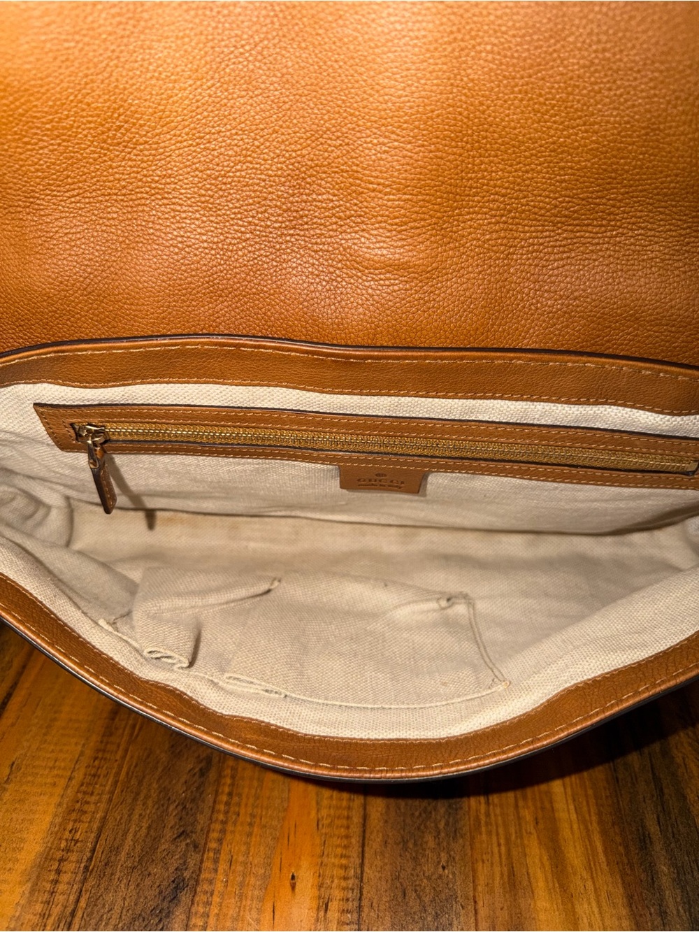 GUCCI Leather Marrakech Tassel Clutch - Tan - Picture 11 of 16